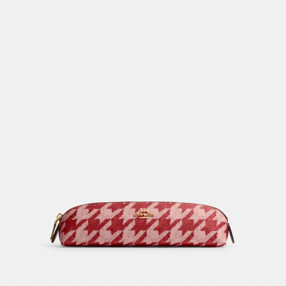 COACH CK064 Pencil Case With Houndstooth Print Im/Pink/Red