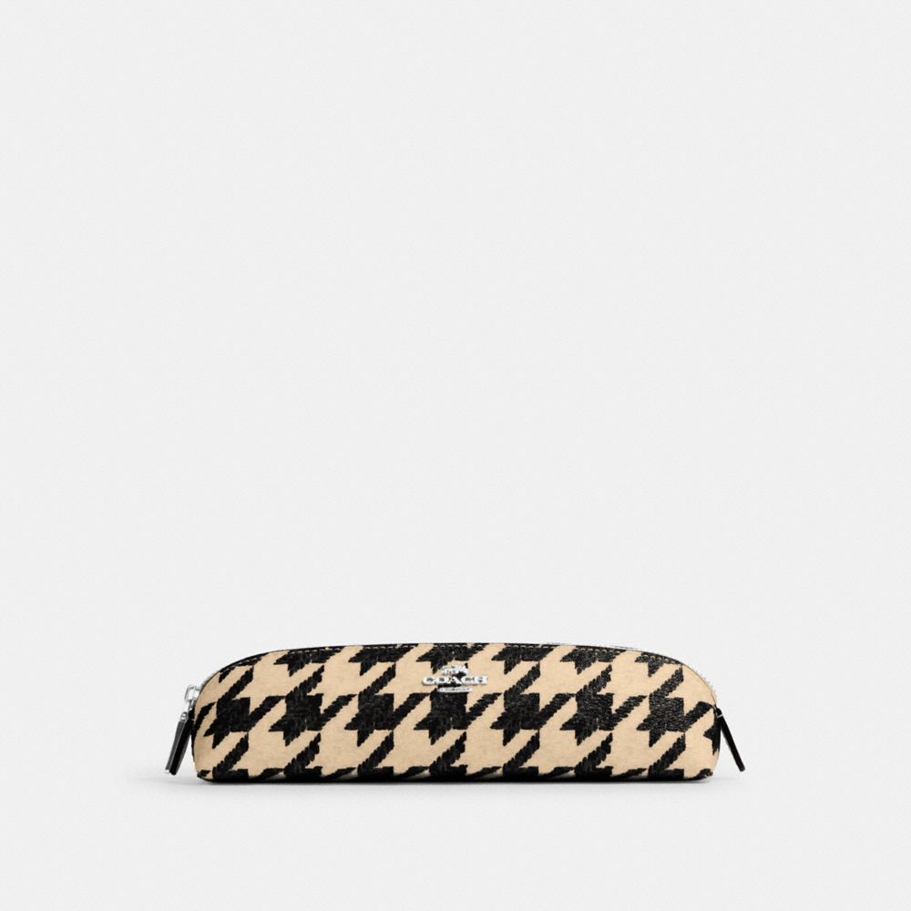 COACH CK064 Pencil Case With Houndstooth Print SILVER/CREAM/BLACK