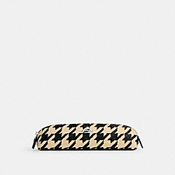 Pencil Case With Houndstooth Print - CK064 - Silver/Cream/Black