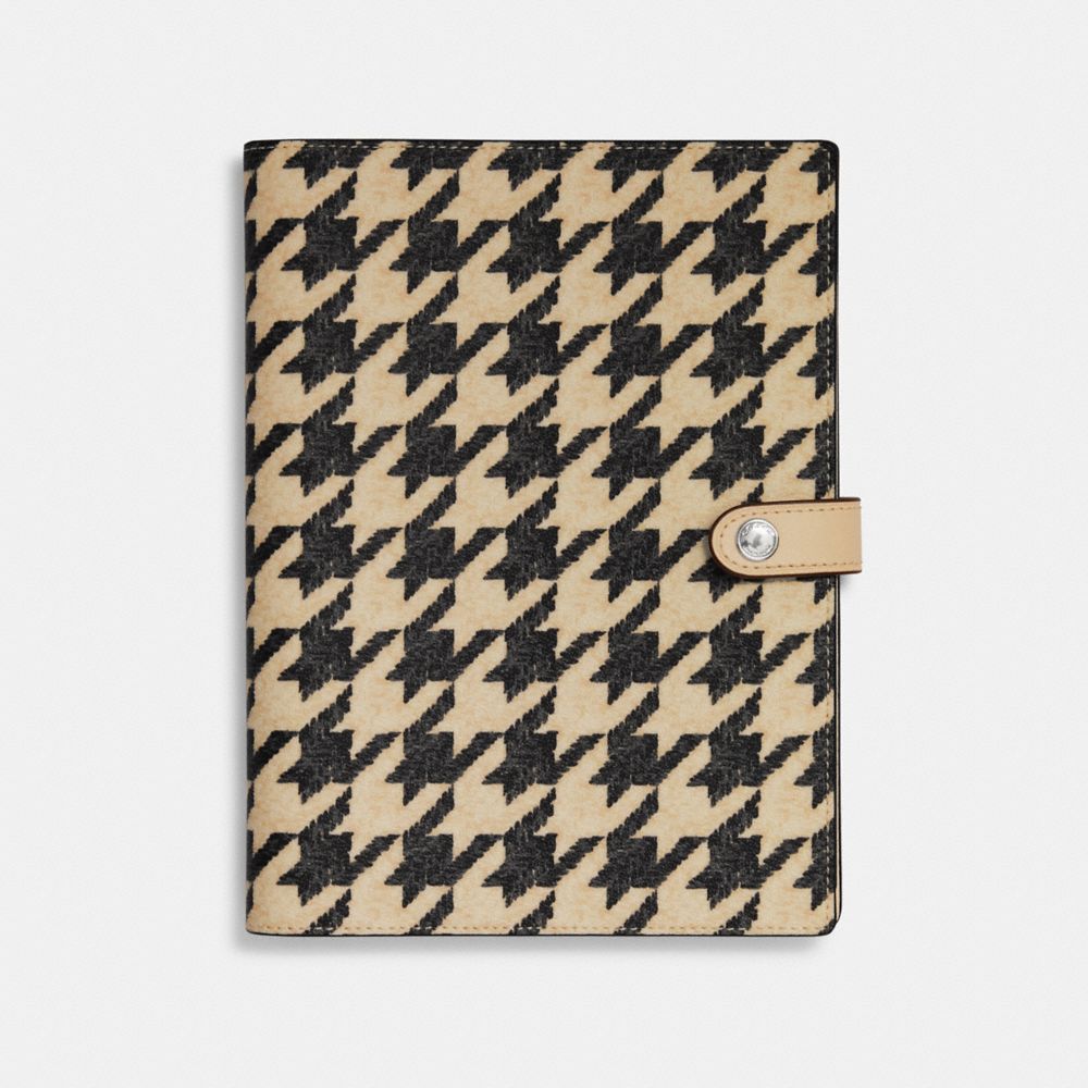 COACH CK065 Notebook With Houndstooth Print SILVER/CREAM/BLACK