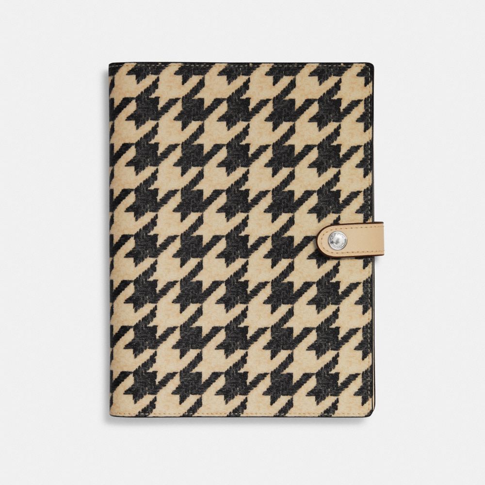 COACH CK065 Notebook With Houndstooth Print Silver/Cream/Black