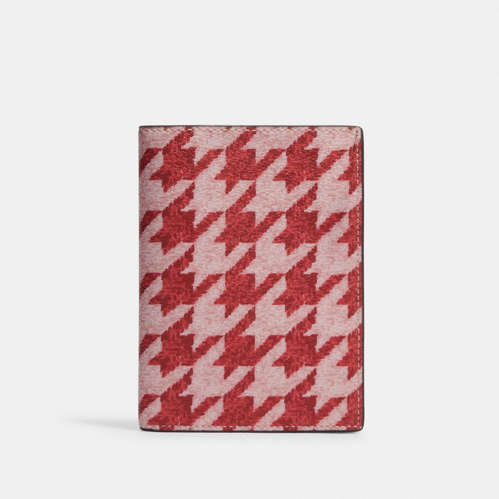 COACH CK068 Passport Case With Houndstooth Print IM/PINK/RED