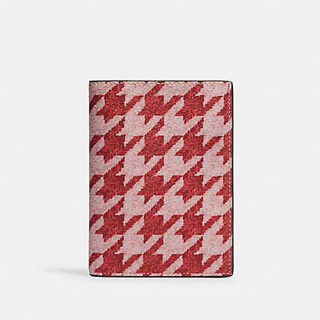 COACH CK068 Passport Case With Houndstooth Print Im/Pink/Red