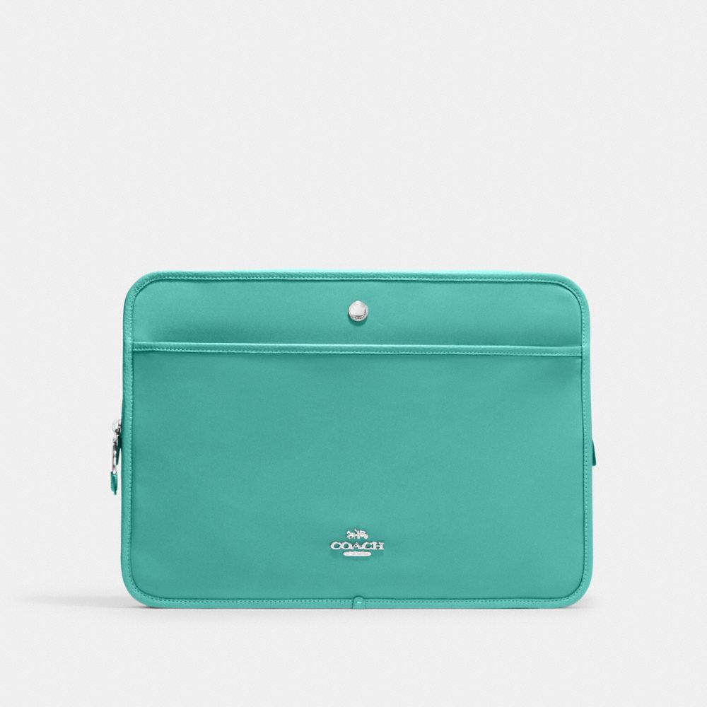 COACH CK074 Ellis Laptop Sleeve SILVER/BLUE GREEN