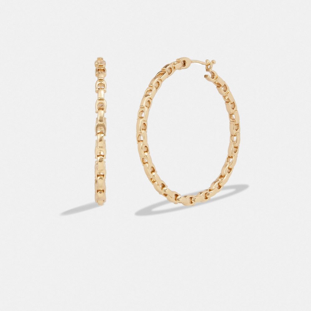CK099 - Signature Chain Large Hoop Earrings Gold