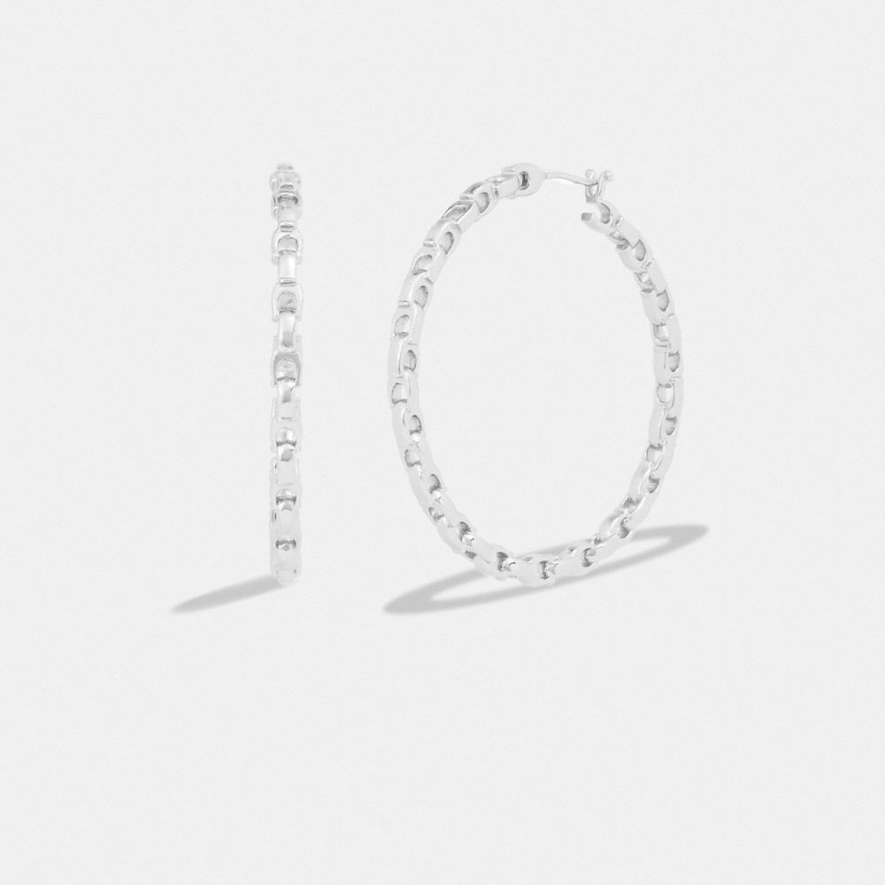 CK099 - Signature Chain Large Hoop Earrings Silver