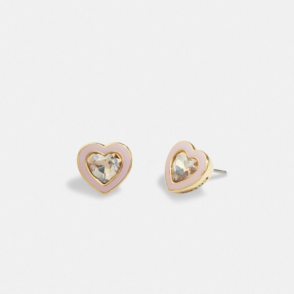 COACH CK100 Faceted Heart Stud Earrings Gold/Pink