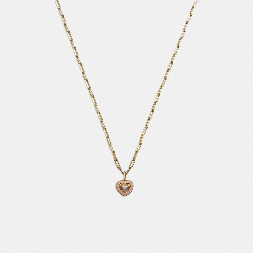 COACH CK102 Faceted Heart Chain Link Necklace Gold/Pink