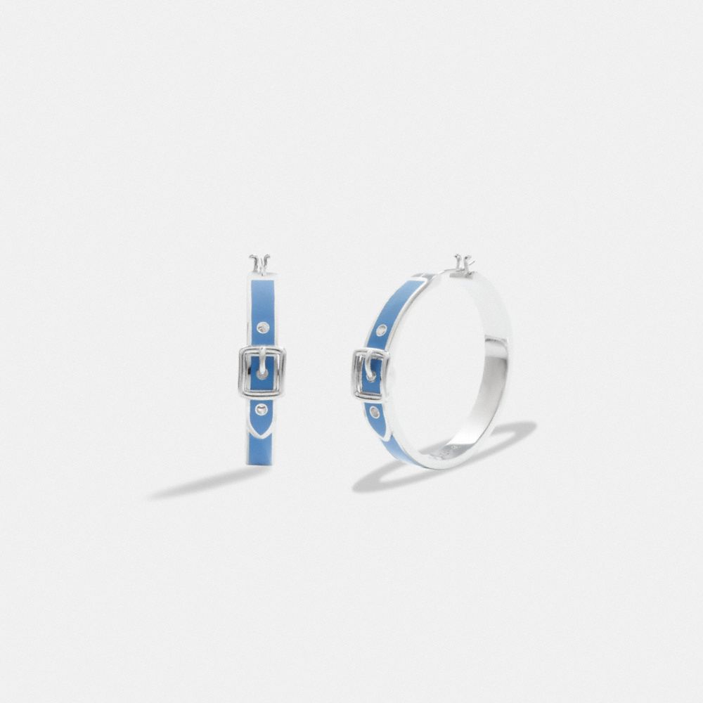 COACH CK105 Buckle Enamel Small Hoop Earrings Silver/Blue