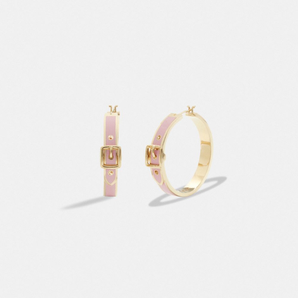 COACH CK105 Buckle Enamel Small Hoop Earrings Gold/Pink