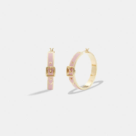CK105 - Buckle Enamel Small Hoop Earrings Gold/Pink