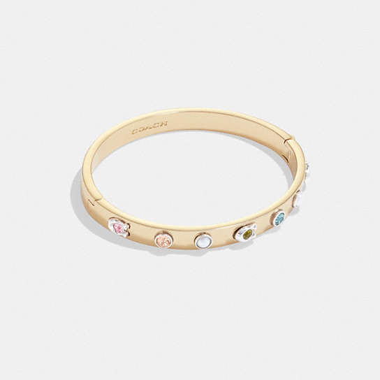 CK108 - Pegged Pearl And Stone Hinged Bangle Gold/Multi