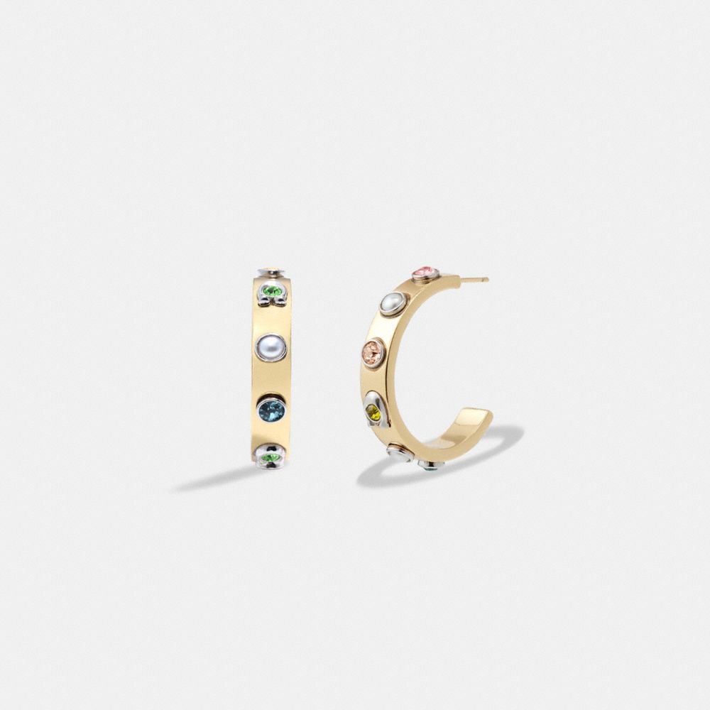 COACH CK109 Pegged Pearl And Stone Hoop Earrings Gold/Multi