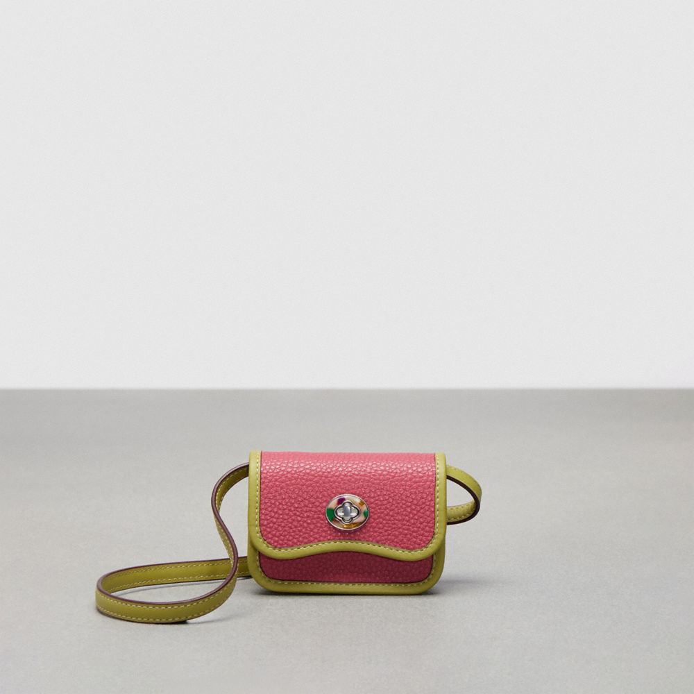 COACH CK122 Wavy Wallet With Crossbody Strap STRAWBERRY HAZE/LIME GREEN