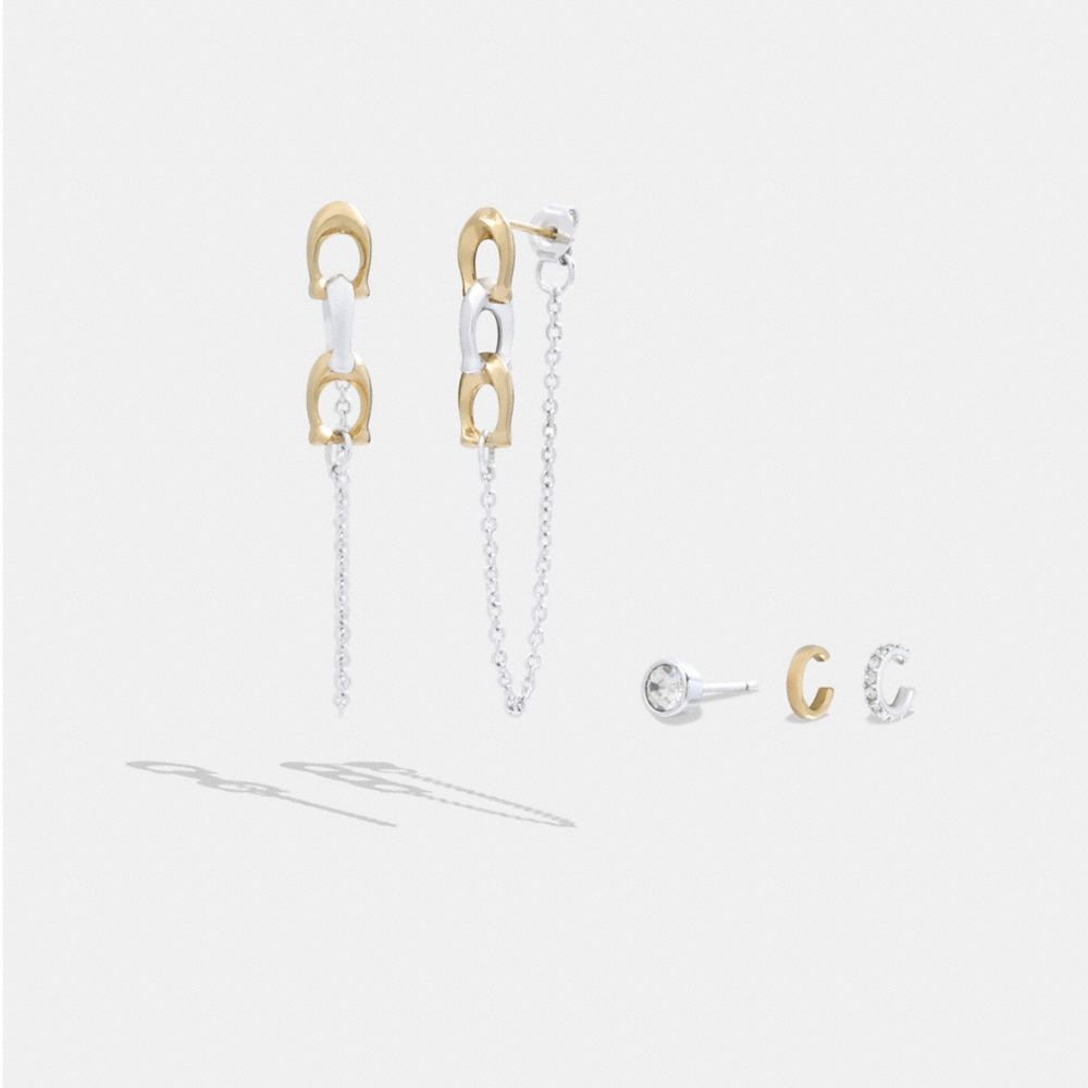 CK143 - Signature Mixed Chain And Stacked Earrings Set Gold/Silver
