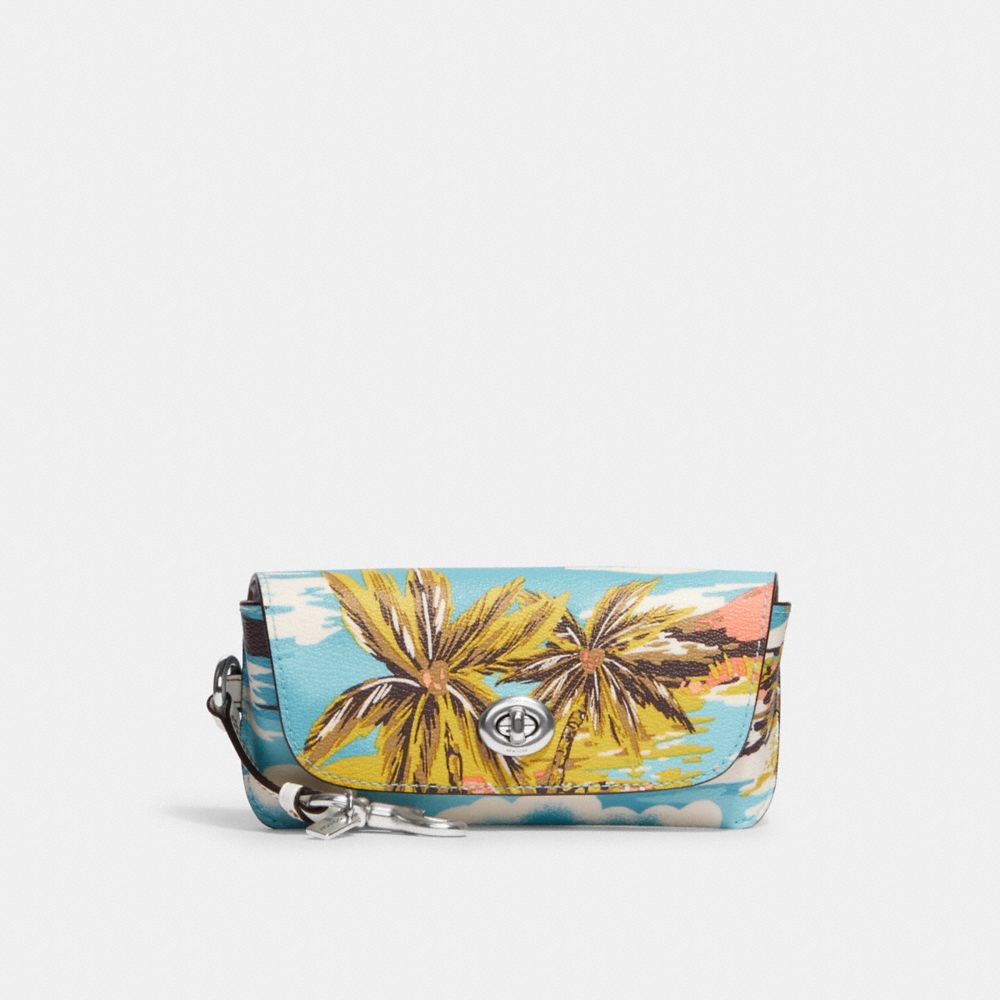 COACH CK147 Sunglass Case With Hawaiian Print SILVER/CHALK MULTI