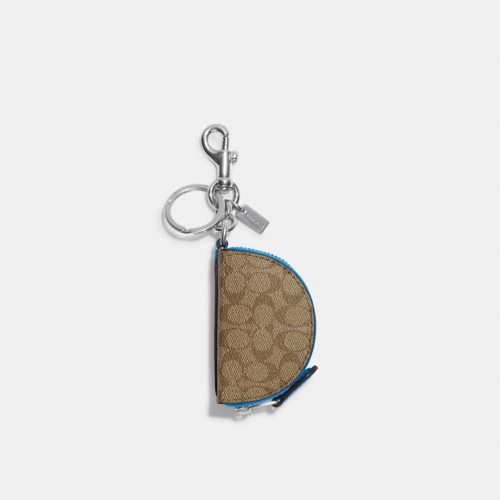 Mini Half Moon Bag Charm In Signature Canvas - CK151 - Silver/Khaki/Racer Blue