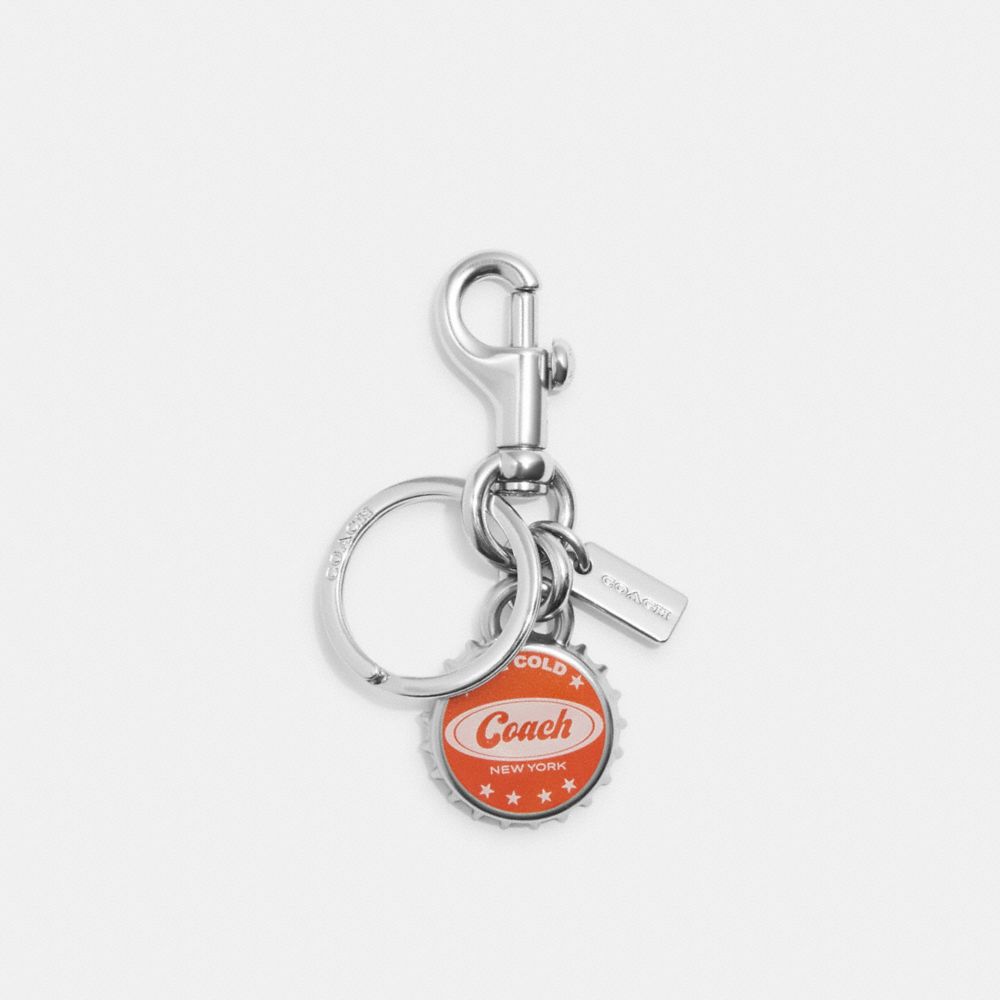 COACH CK153 Bottle Cap Bag Charm SILVER/BRIGHT ORANGE MULTI