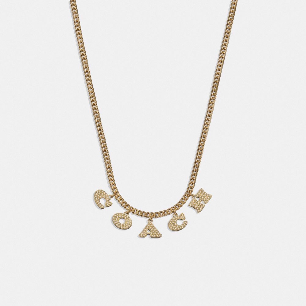 COACH CK155 Coach Pearl Charm Necklace Gold/Pearl