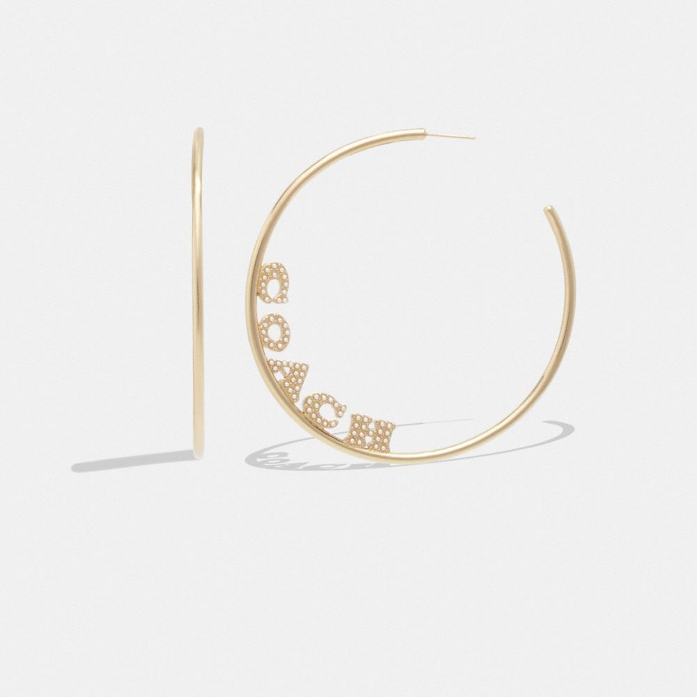 CK157 - Coach Pearl Medium Hoop Earrings Gold/Pearl