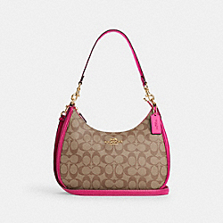 COACH CK161 Teri Hobo In Signature Canvas IM/KHAKI/CERISE