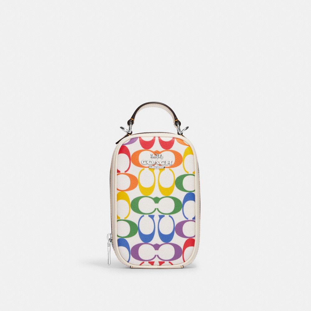 Eva Phone Crossbody In Rainbow Signature Canvas - CK189 - Silver/Chalk Multi