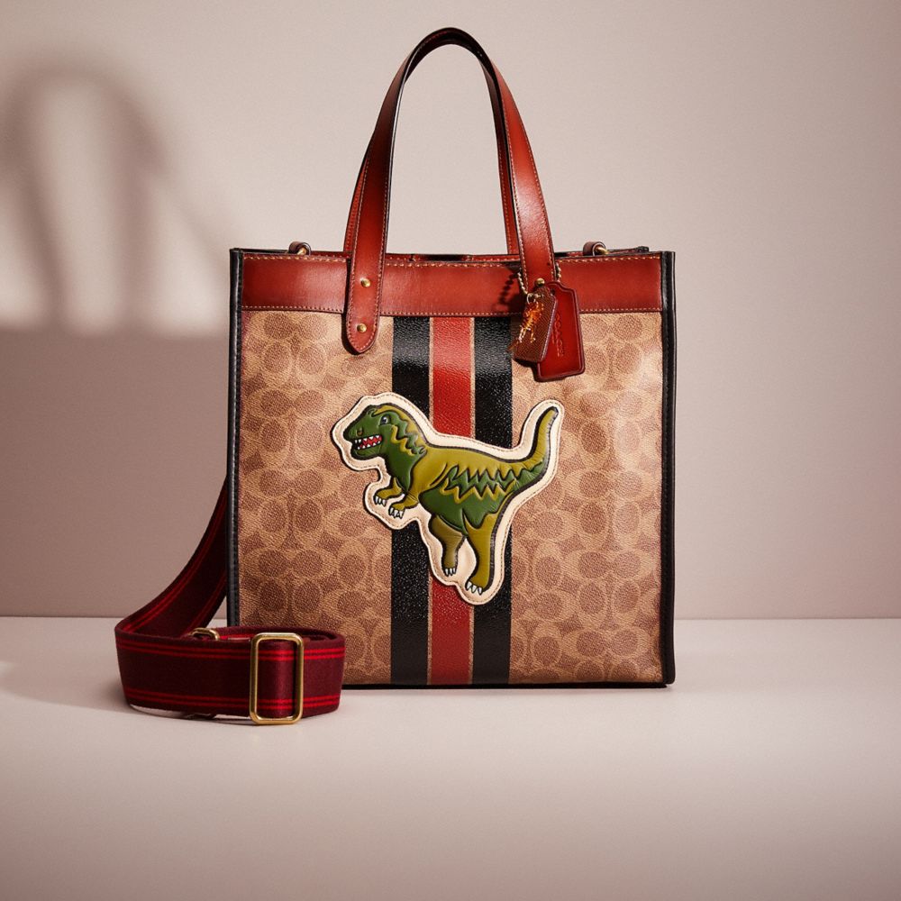 COACH CK276 Upcrafted Field Tote In Signature Canvas With Horse And Carriage Print Brass/Tan Truffle Rust