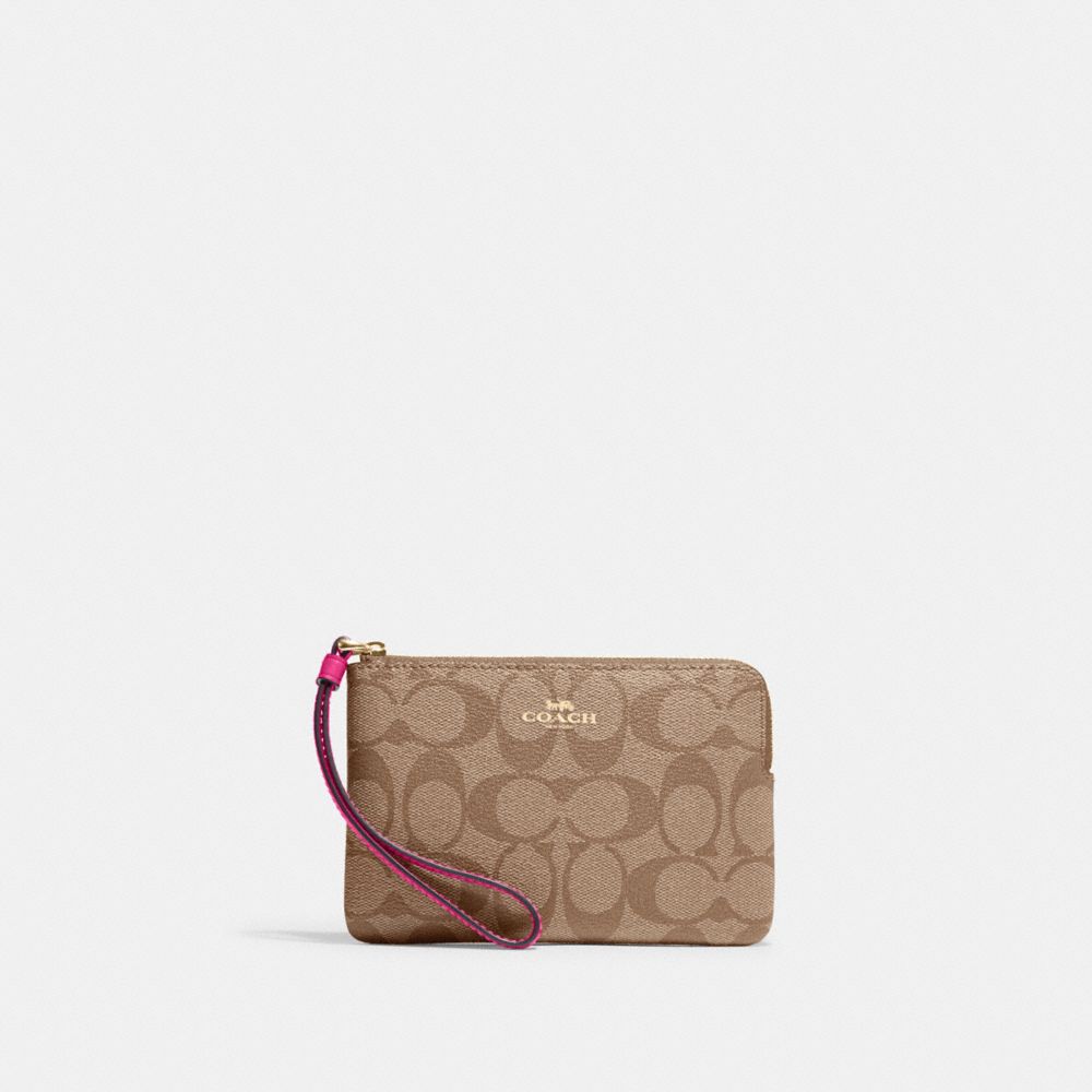 Corner Zip Wristlet In Signature Canvas - CK358 - Im/Khaki/Cerise