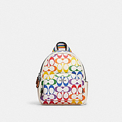 Mini Court Backpack In Rainbow Signature Canvas - CK377 - Silver/Chalk Multi