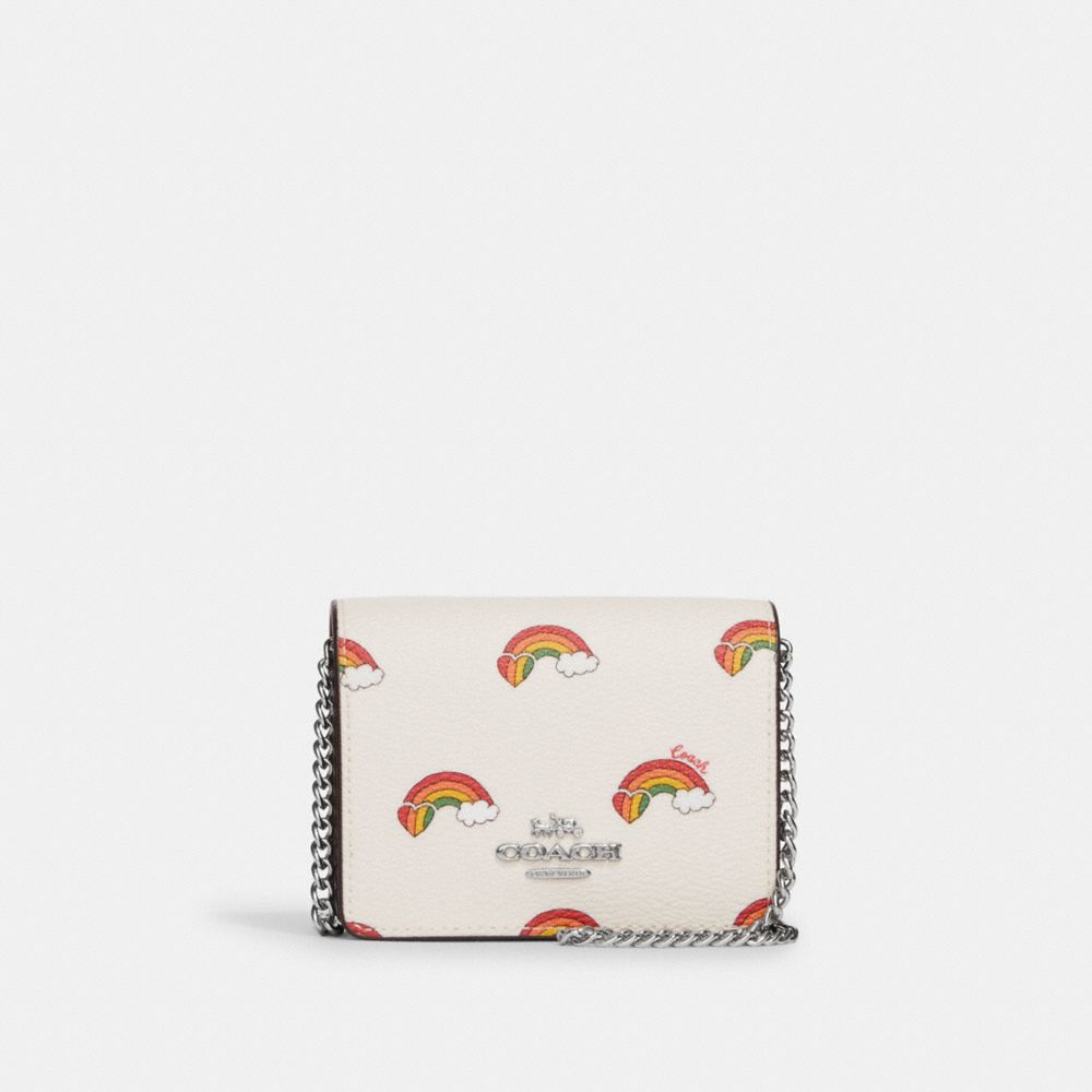 COACH CK391 Mini Wallet On A Chain With Rainbow Print Silver/Chalk Multi