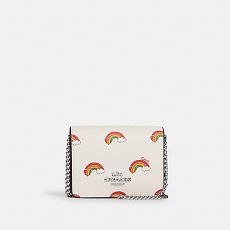 COACH CK391 Mini Wallet On A Chain With Rainbow Print Silver/Chalk-Multi
