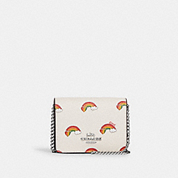COACH CK391 Mini Wallet On A Chain With Rainbow Print SILVER/CHALK MULTI