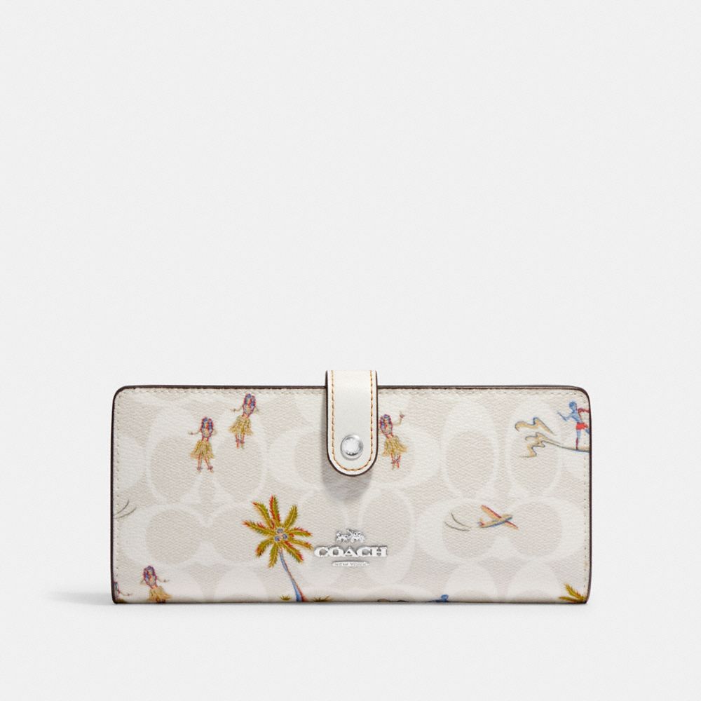 COACH CK410 Slim Wallet In Signature Canvas With Hula Print SILVER/CHALK/GLACIER WHITE MULTI