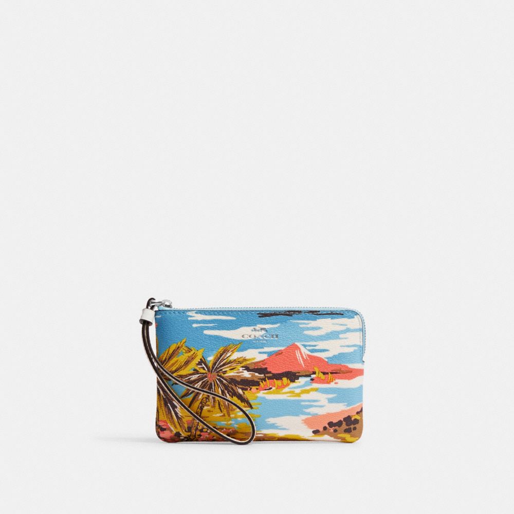 Corner Zip Wristlet With Hawaiian Print - CK416 - Silver/Chalk Multi