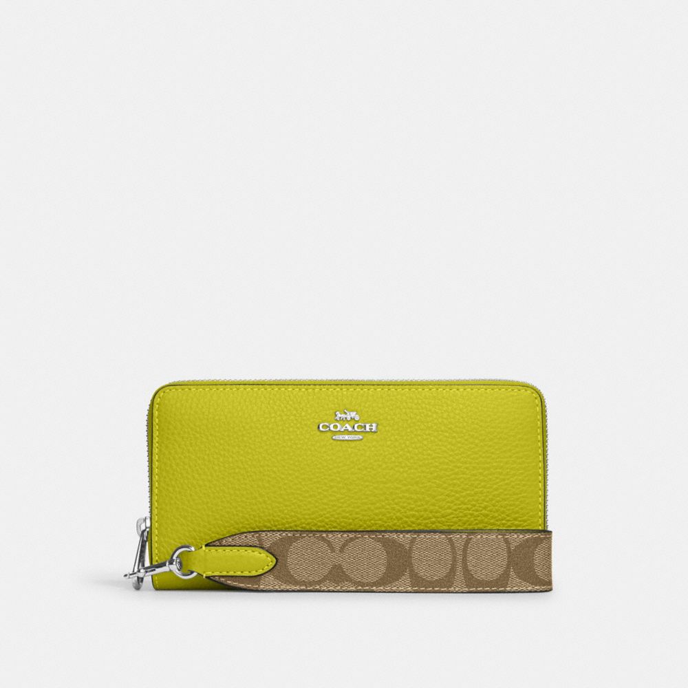 Long Zip Around Wallet With Signature Canvas - CK427 - Silver/Key Lime Multi