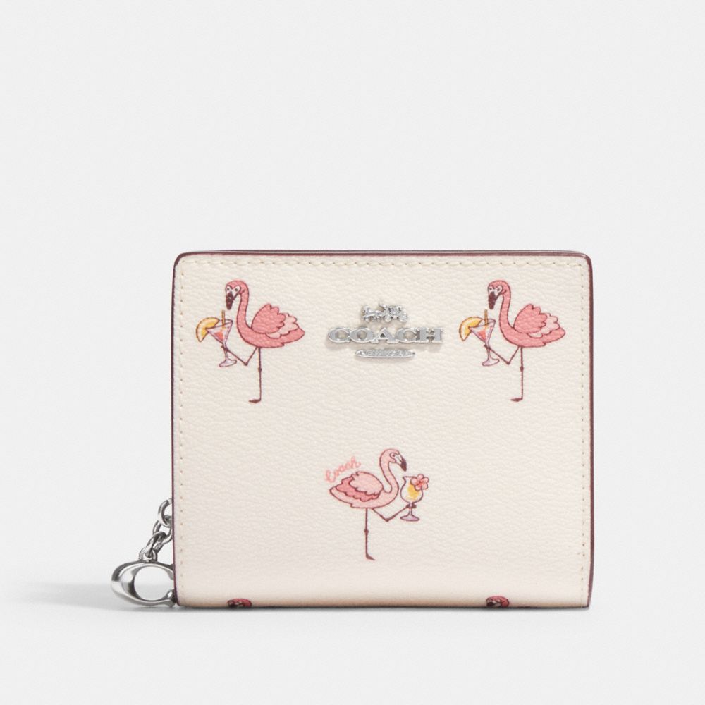 COACH CK435 Snap Wallet With Flamingo Print SILVER/CHALK/PINK MULTI