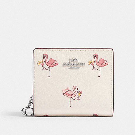 COACH CK435 Snap Wallet With Flamingo Print Silver/Chalk/Pink Multi