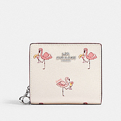 COACH CK435 Snap Wallet With Flamingo Print SILVER/CHALK/PINK MULTI