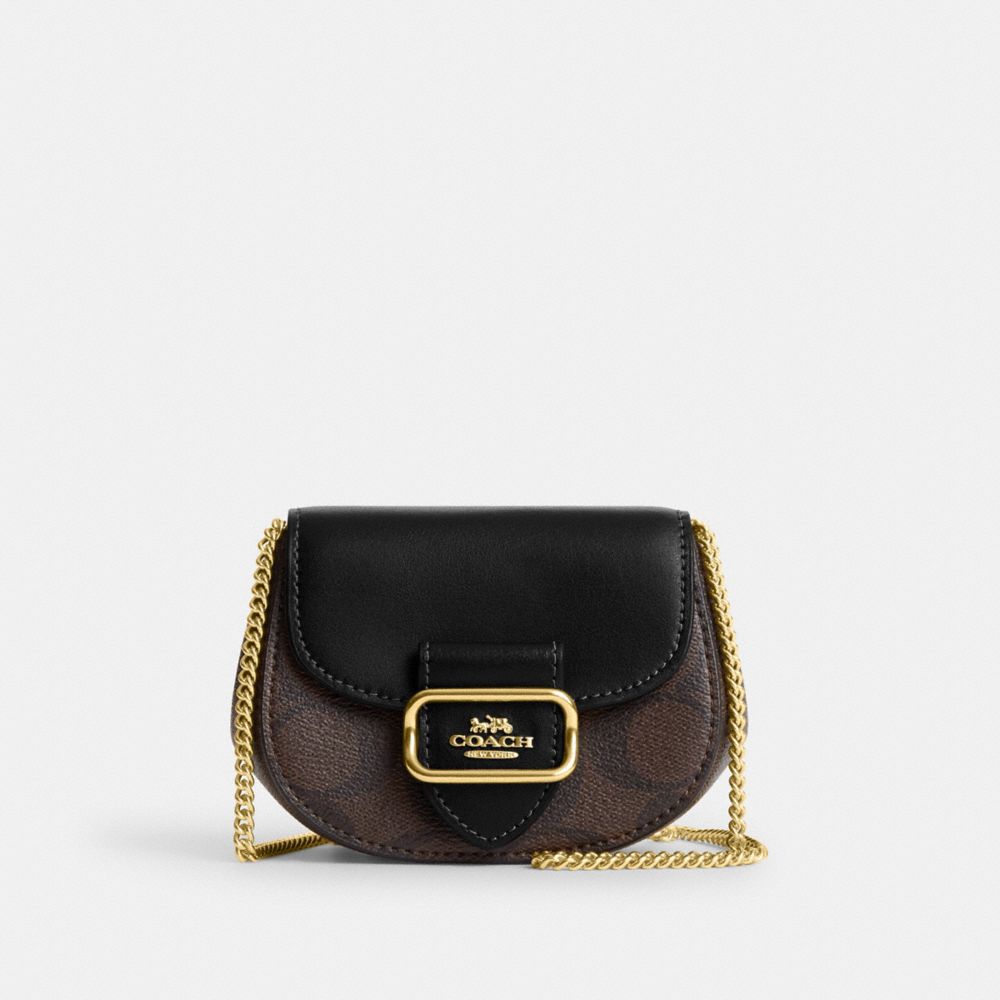Morgan Card Case On A Chain In Signature Canvas - CK439 - Gold/Brown Black