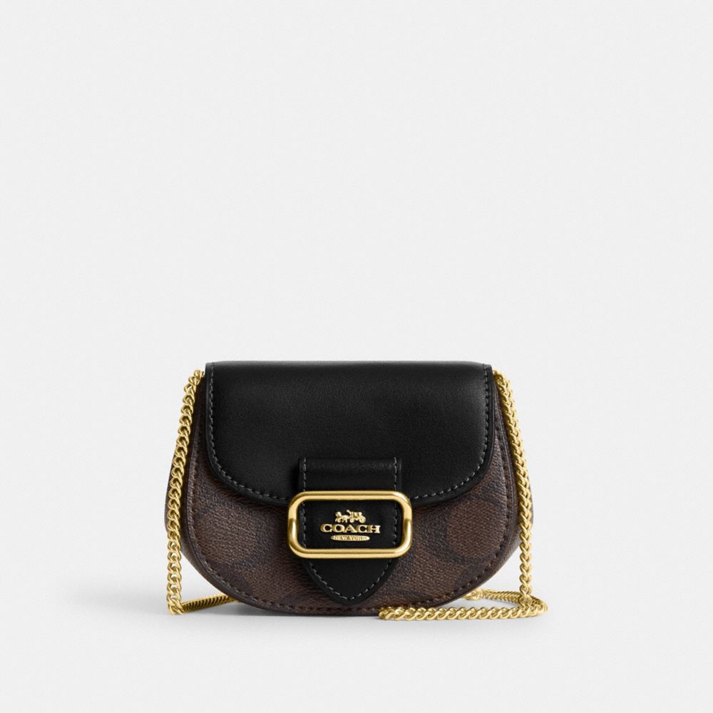 COACH CK439 Morgan Card Case On A Chain In Signature Canvas Gold/Brown Black