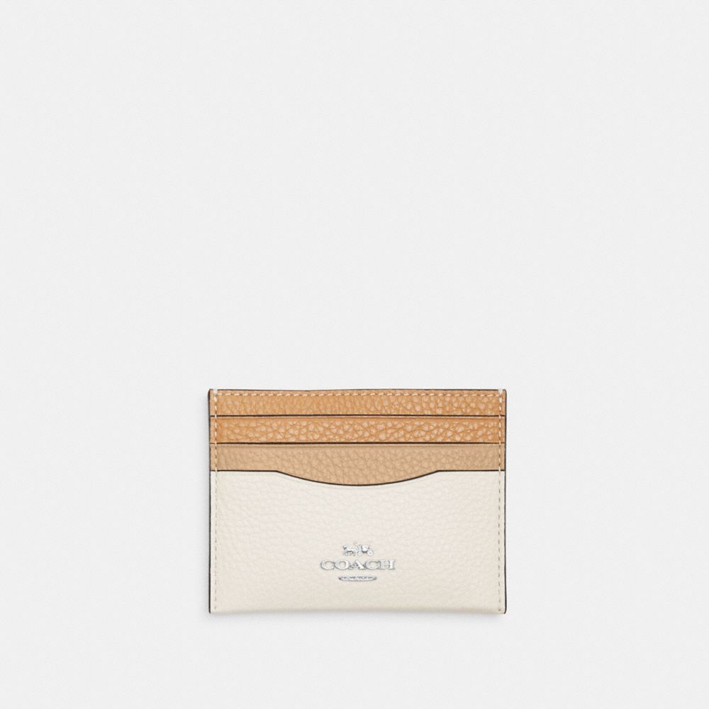 COACH CK441 Slim Id Card Case In Colorblock SILVER/SANDY BEIGE MULTI