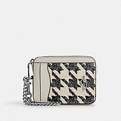 Zip Card Case With Houndstooth Print - CK442 - Silver/Cream/Black