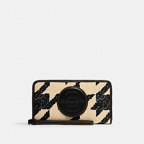 COACH CK443 Dempsey Large Phone Wallet With Houndstooth Print And Patch Silver/Cream/Black