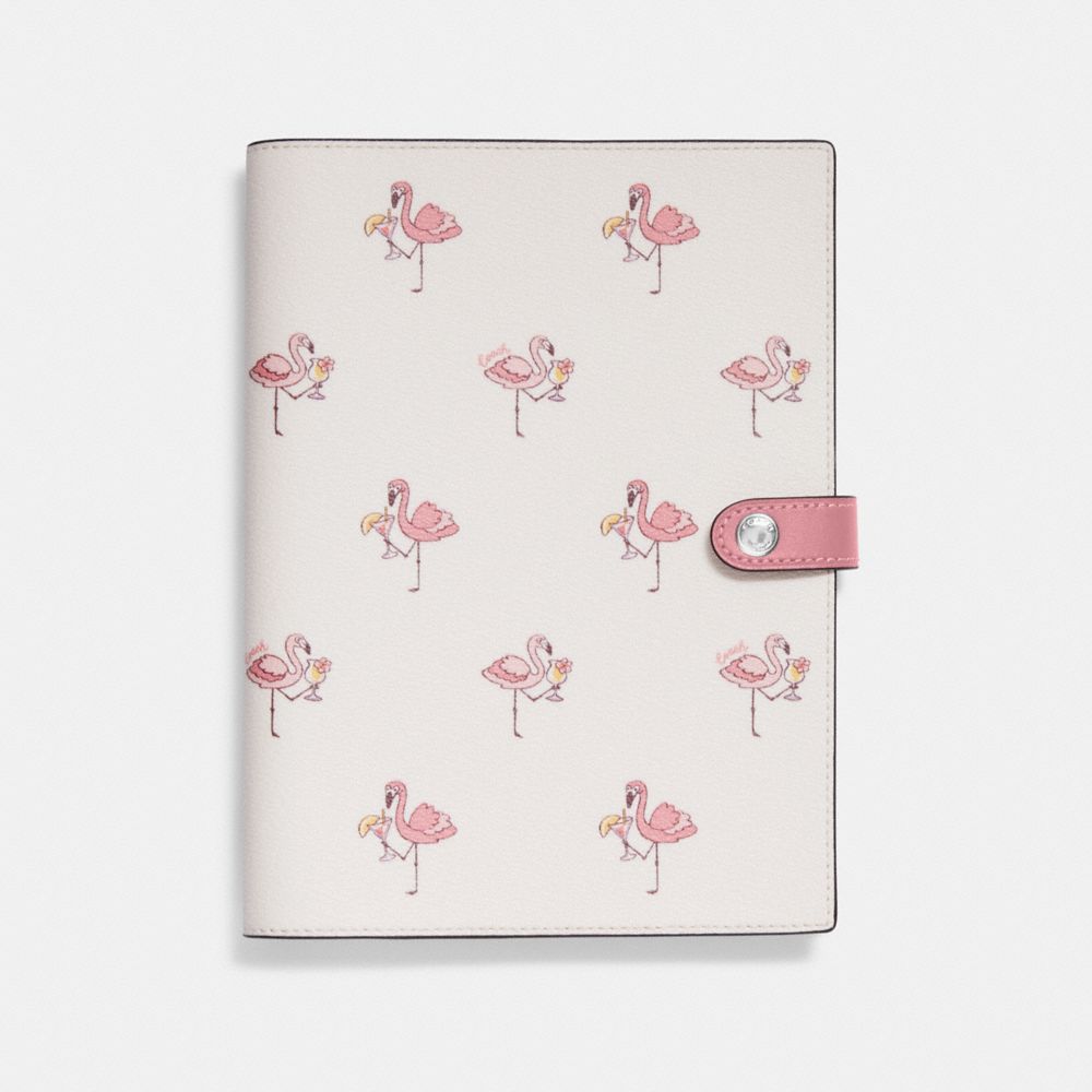 COACH CK448 Notebook With Flamingo Print Silver/Chalk/Pink Multi