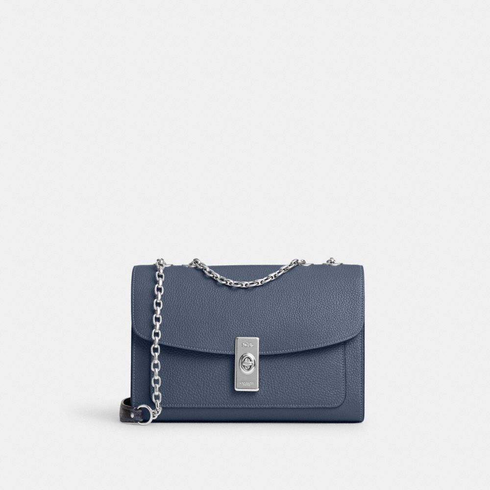Lane Shoulder Bag With Snake Embossed Leather Detail - CK476 - Silver/Washed Chambray Multi