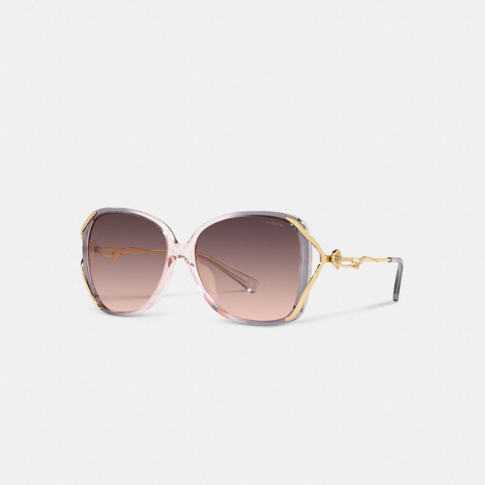 COACH CK482 Tea Rose Oversized Open Square Sunglasses Grey Pink Gradient