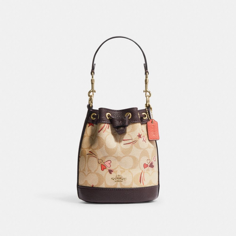 Mini Dempsey Bucket Bag In Signature Canvas With Heart And Star Print - CK524 - Gold/Light Khaki Multi