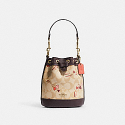 Mini Dempsey Bucket Bag In Signature Canvas With Heart And Star Print - CK524 - Gold/Light Khaki Multi