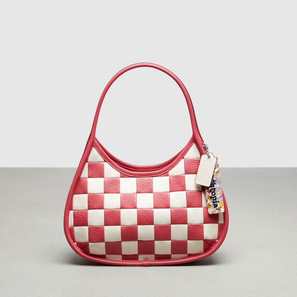 Ergo Bag In Checkerboard Patchwork Upcrafted Leather - CK535 - Pink/Chalk