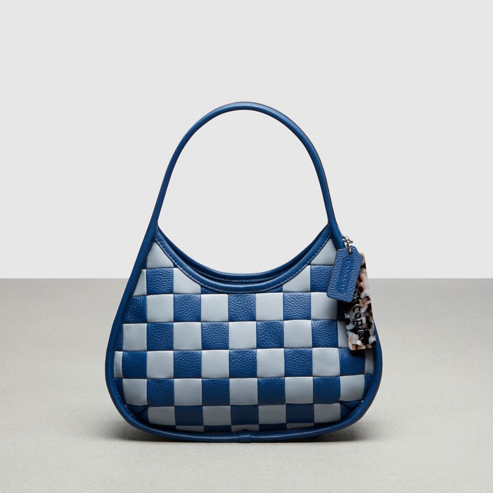 Ergo Bag In Checkerboard Patchwork Upcrafted Leather - CK535 - Grey Blue/Blue